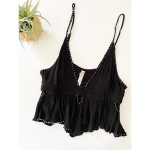 Free People Black Tank Top with White Accents